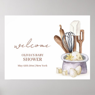 Minimalist Boho Bakery Chef Baby Shower Welcome Poster