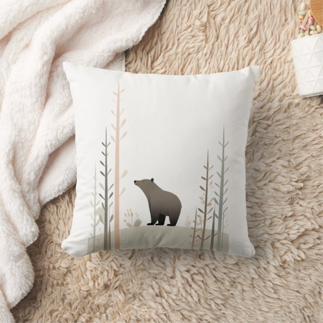 Minimalist Boho Bear in Woods Nursery Kids Room  Cushion (Blanket)