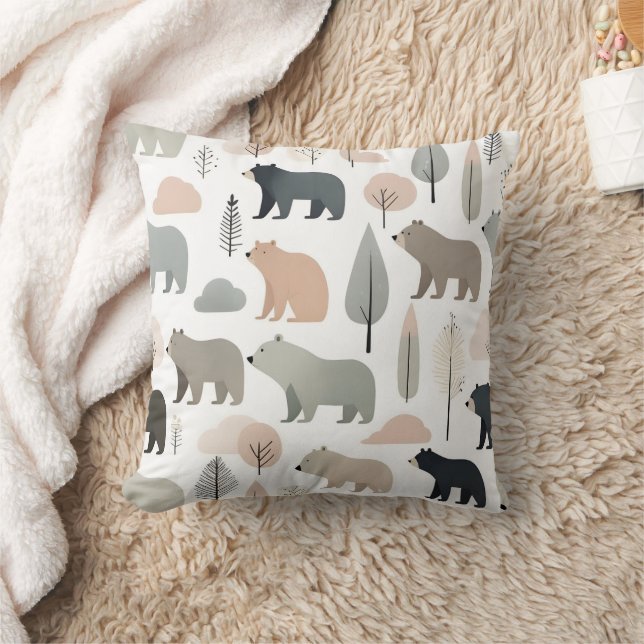 Minimalist Boho Bear Trees Nursery Kids Room  Cushion (Blanket)