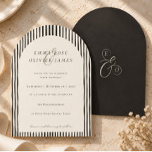 Minimalist Boho Black Stripes Ivory Wedding
