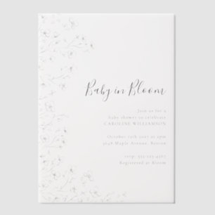 Minimalist Boho Black White Floral Art Baby Shower Vellum Invitations