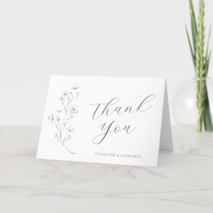 Minimalist Boho Black White Floral Art Wedding Thank You Card