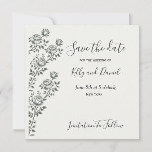 Minimalist Boho Black White Floral Wedding Thank You Card