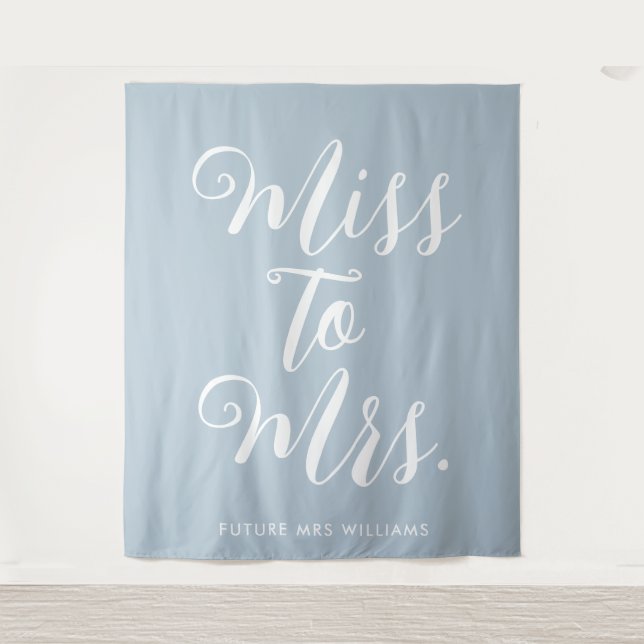 minimalist boho Blue Bridal Shower Backdrop Tapestry (Front)