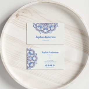 Minimalist Boho Blue Mandala Professional  Business Card