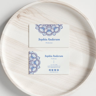 Minimalist Boho Blue Mandala Professional Business Card