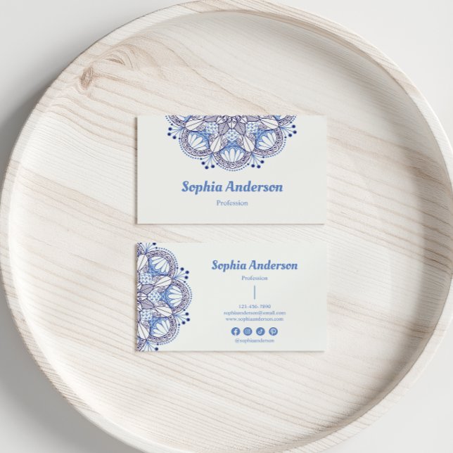 Minimalist Boho Blue Mandala Professional  Business Card (Creator Uploaded)