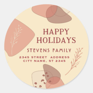 Minimalist boho botanical Happy Holidays Classic Round Sticker