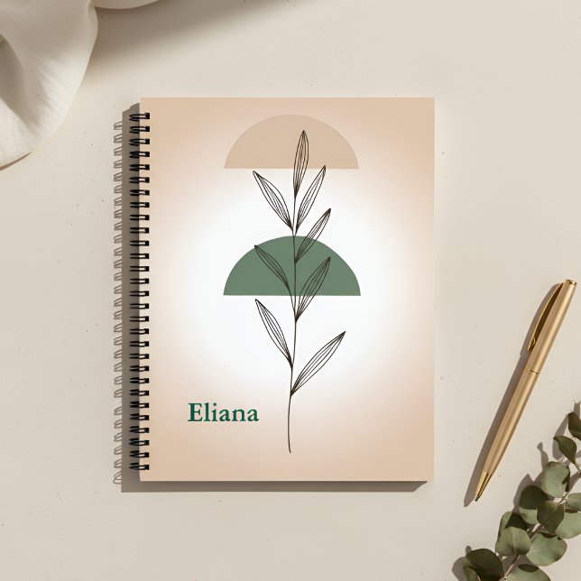 Minimalist Boho Botanical Leaves Personalised  Notebook (Creator Uploaded)