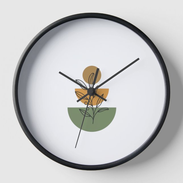 Minimalist Boho Botanical Line Art - Earthy Geomet Clock (Front)