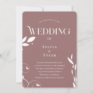 Minimalist Boho Botanical Mauve Wedding Invitation
