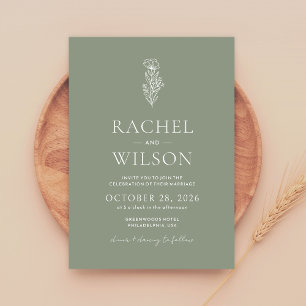Minimalist Boho Botanical Sage Green Wedding Invitation