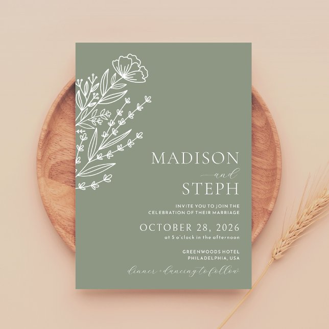Minimalist Boho Botanical Sage Green Wedding Photo Invitation (Creator Uploaded)
