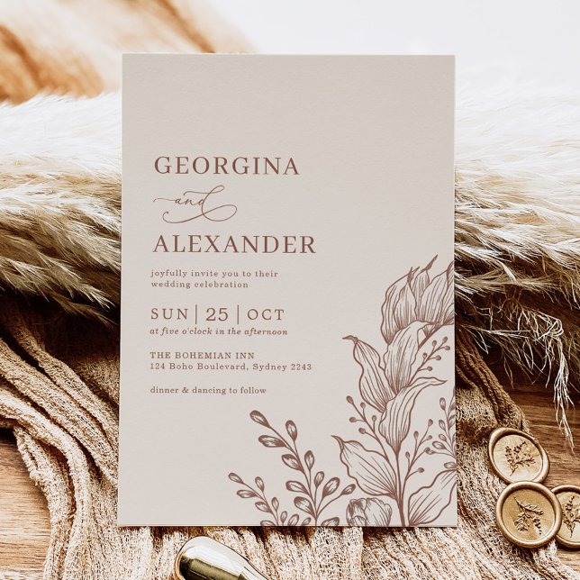Minimalist Boho Botanical Terracotta Wedding Invit Invitation (Creator Uploaded)