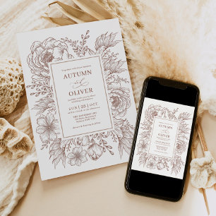 Minimalist Boho Botanical Terracotta White Wedding Invitation