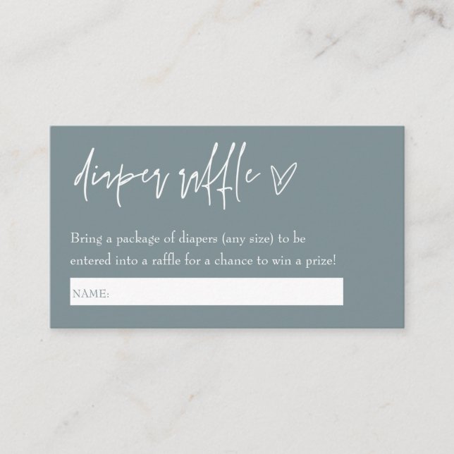 Minimalist Boho Boy Blue Hello Baby Diaper Raffle Enclosure Card (Front)
