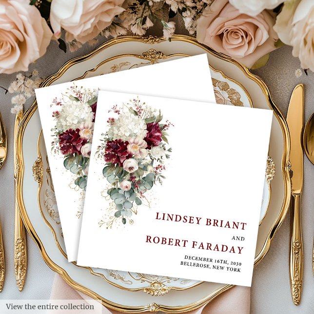 Minimalist Boho Burgundy Gold Rose Paper Napkins (Minimalist Boho Burgundy Gold Rose Paper Napkin)