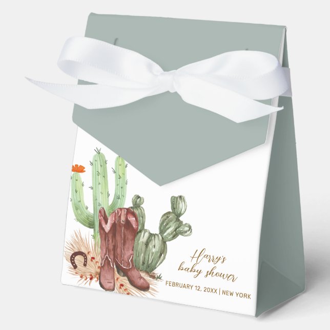 Minimalist Boho Cactus Cowboy Shoes Baby Shower  Favour Box (Front)