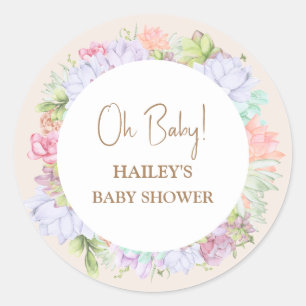 Minimalist Boho Cactus Desert Oh Baby Shower  Classic Round Sticker