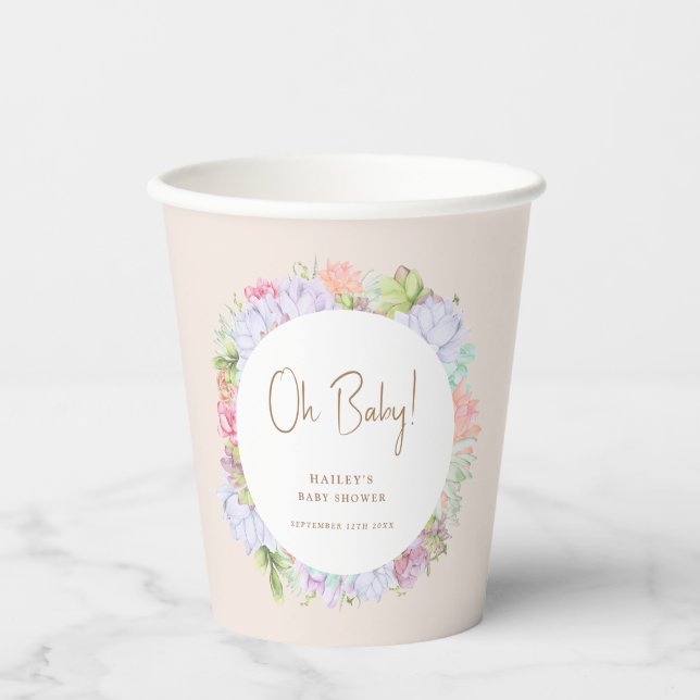 Minimalist Boho Cactus Desert Oh Baby Shower  Paper Cups (Front)