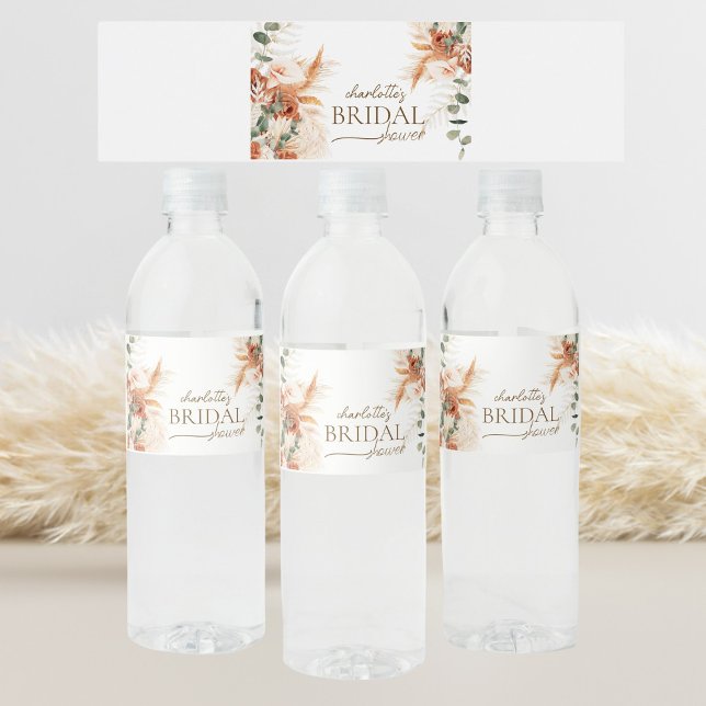 Minimalist Boho Chic Floral Bridal Shower  Water Bottle Label (Creator Uploaded)