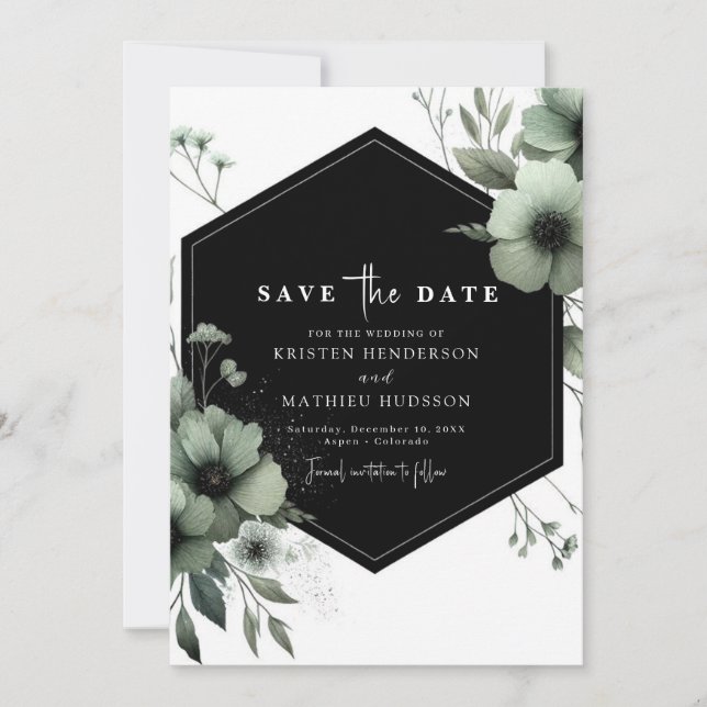 Minimalist Boho Chic Sage Green Wedding Save The Date (Front)