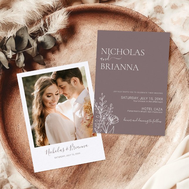 Minimalist Boho Cinnamon Slate Wedding Photo Invitation (Creator Uploaded)