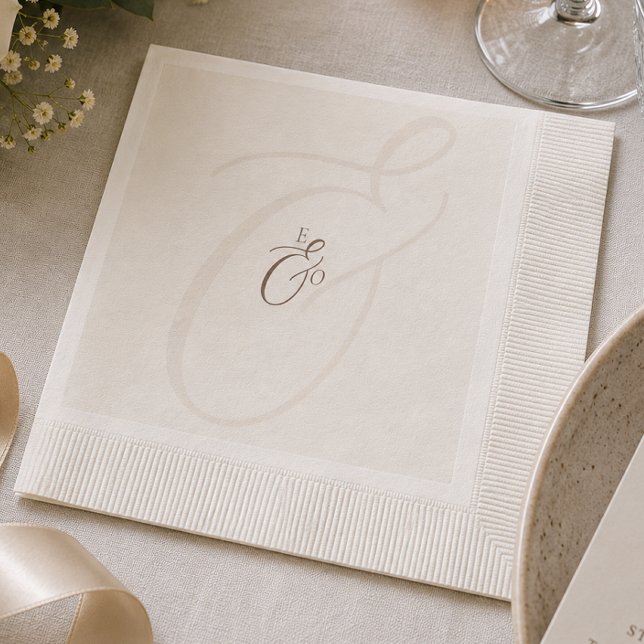 Minimalist Boho Cocoa Brown Monogram Wedding Napkin (Minimalist Boho Cocoa Brown Monogram Wedding Napkins)
