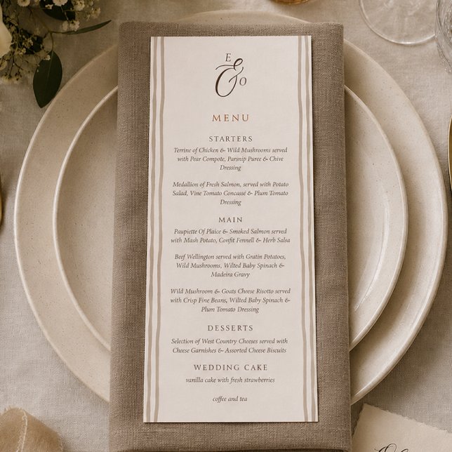 Minimalist Boho Cocoa Brown Striped Wedding Menu (Minimalist Boho Cocoa Brown Striped Wedding Menu)