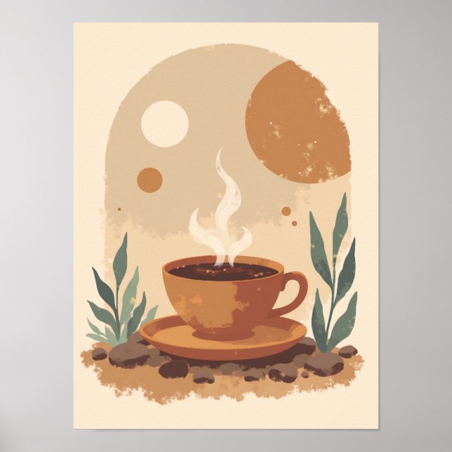 Minimalist Boho Coffee Cup Abstract Kitchen Wall A Poster (Front)