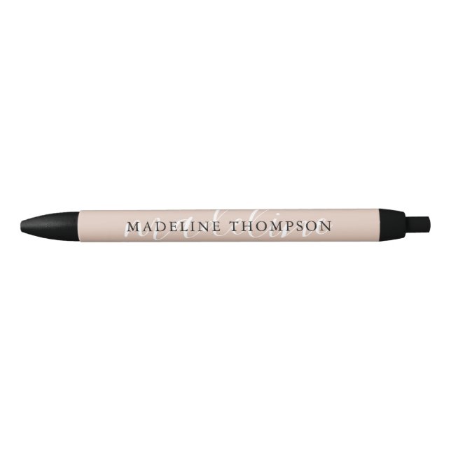 Minimalist Boho Cream Beige Script Typography Black Ink Pen (Front)