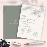 Minimalist Boho Elegant Sage Green Simple Wedding Invitation<br><div class="desc">Elegant design featuring sage green outlined flowers,  modern calligraphy; on the back initials and floral divider on sage green background. Use Personalise tool to add your info,  change the colours. Matching items could be found in my Boho Sage Green Collection.</div>