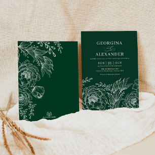 Minimalist Boho Emerald Green White Wedding Invitation