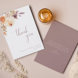 Minimalist Boho Fall Floral Bridal Shower Thank You Card