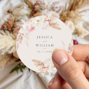 Minimalist Boho Fall Floral Wedding Classic Round Sticker