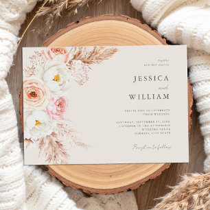 Minimalist Boho Fall Floral Wedding Invitation