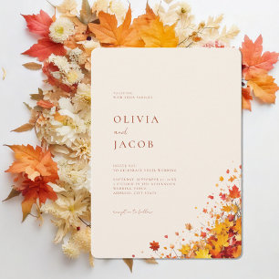 Minimalist Boho Fall Floral Wedding Invitation