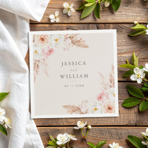 Minimalist Boho Fall Floral Wedding Napkin