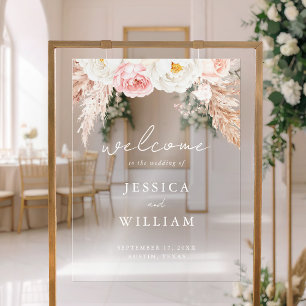 Minimalist Boho Fall Floral Wedding Welcome Acrylic Sign