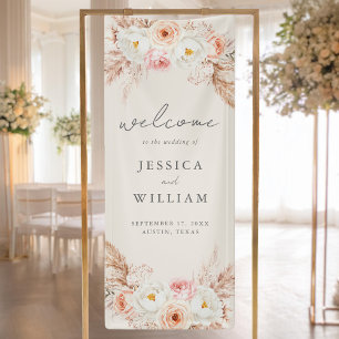 Minimalist Boho Fall Floral Wedding Welcome Banner