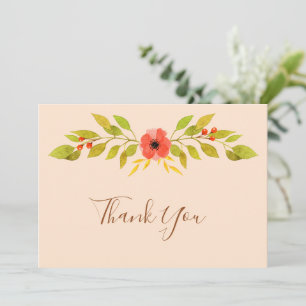 Minimalist Boho Fall Flower Wedding Thank You Card