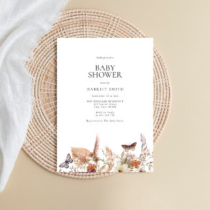 Minimalist Boho Floral Baby Shower Invitation