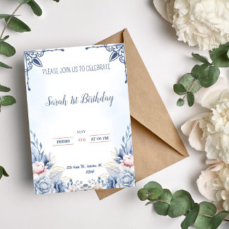 Minimalist boho floral birthday  invitation