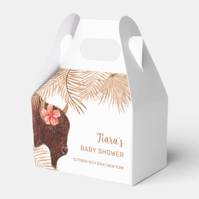 Minimalist Boho Floral Holy Cow Girl Baby Shower Favour Box (Front Side)