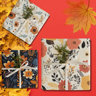 Minimalist Boho Flowers Autumn Wrapping Paper Sheet