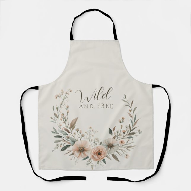 Minimalist Boho Flowers in Ivory and Blush Apron (Front)