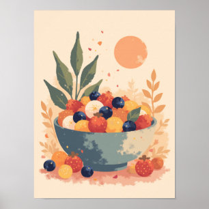 Minimalist Boho Fruit Salad Abstract Kitchen Wall  Poster