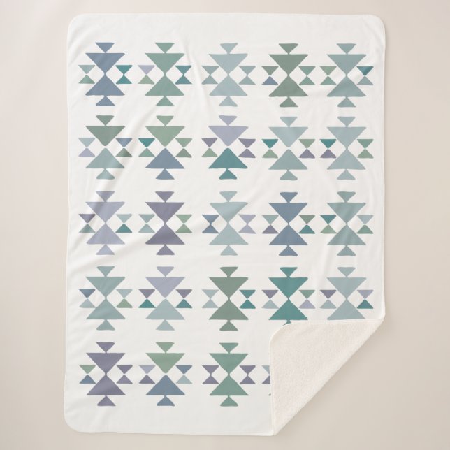 Minimalist Boho Geometric Southwest Blue Pastels Sherpa Blanket (Front)