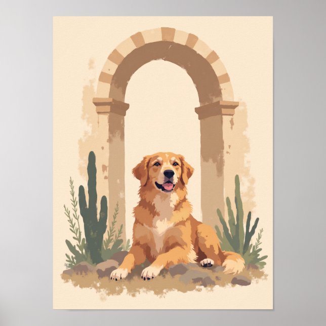 Minimalist Boho Golden Retriever Art Poster (Front)