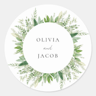 Minimalist Boho Greenery Wedding Classic Round Sticker